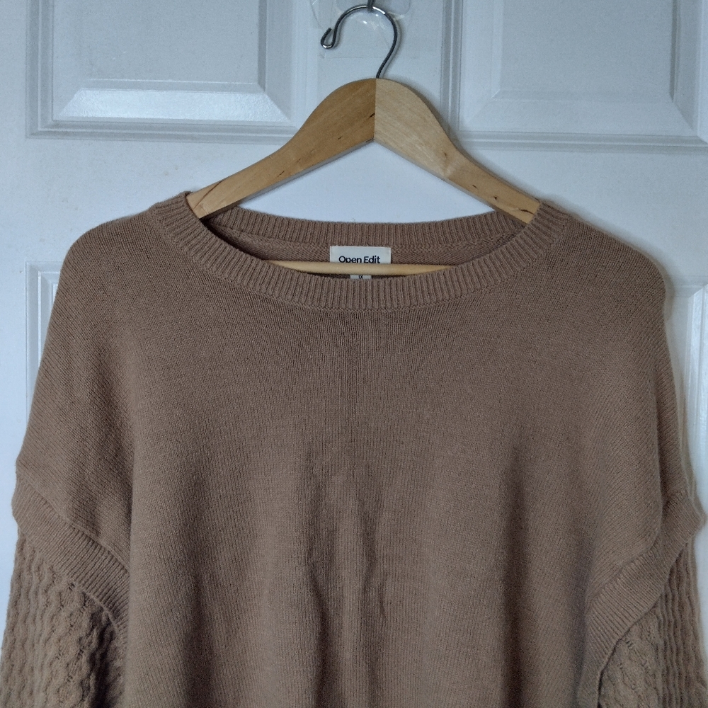 Open Edit Stitch Sleeve Cotton Blend Sweater in Natural Size 1X - Picture 10 of 15